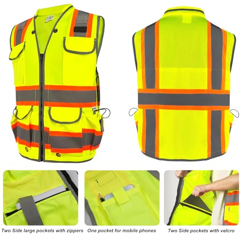 HYCOPROT Reflective Safety Vest High Visibility Heavy Duty Construction Vest with Padded Neck,Meets ANSI/ISEA Standard - Image 2