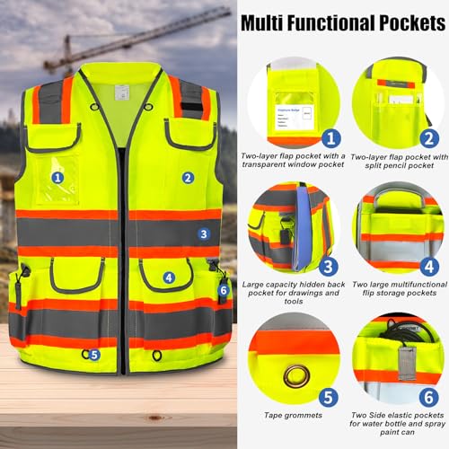 HYCOPROT Reflective Safety Vest High Visibility Heavy Duty Construction Vest with Padded Neck,Meets ANSI/ISEA Standard - Image 3