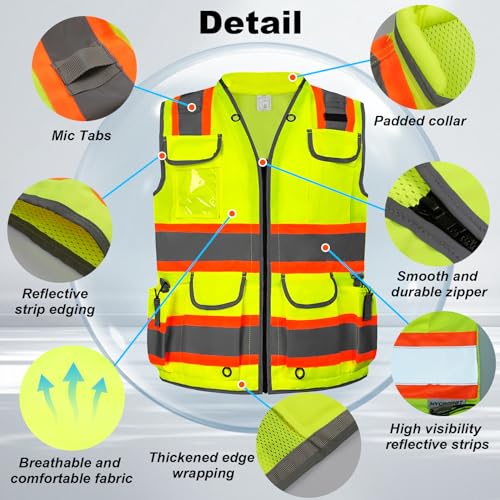 HYCOPROT Reflective Safety Vest High Visibility Heavy Duty Construction Vest with Padded Neck,Meets ANSI/ISEA Standard - Image 4
