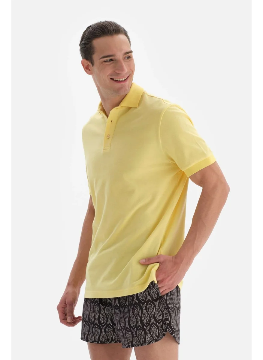 داجي Light Yellow Pique Polo Neck T-Shirt
