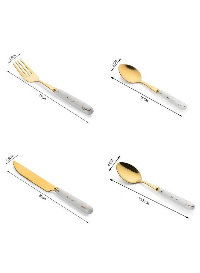 MGeezz Stainless Steel Spoons, Forks & Knives Set of 24 with Stand and Ceramic Handle (Abstract Golden) - Image 5