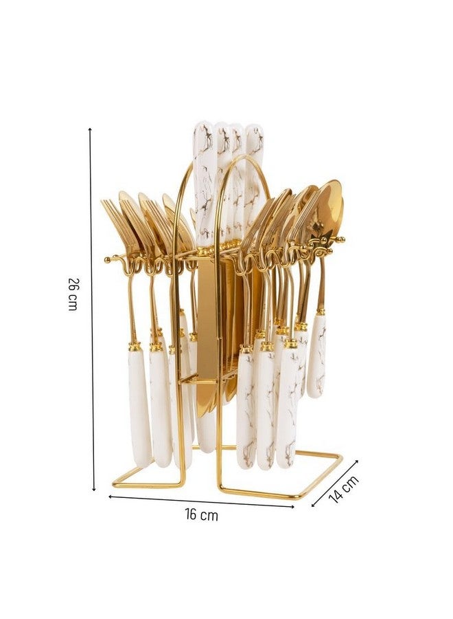 MGeezz Stainless Steel Spoons, Forks & Knives Set of 24 with Stand and Ceramic Handle (Abstract Golden) - Image 2