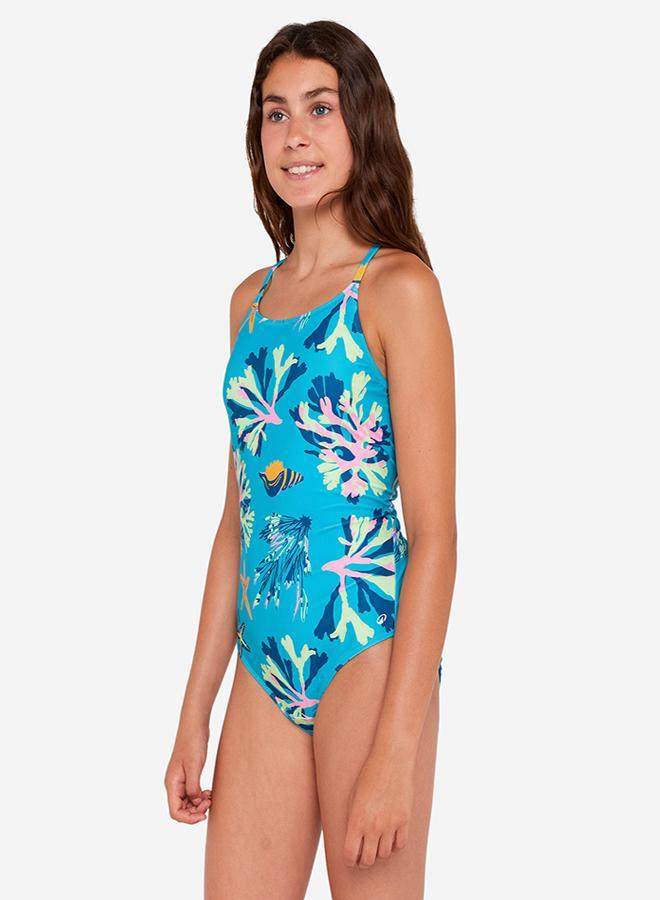 DECATHLON Girls’ swimming 1-piece swimsuit - 100 Lila ataa pupu - Image 1