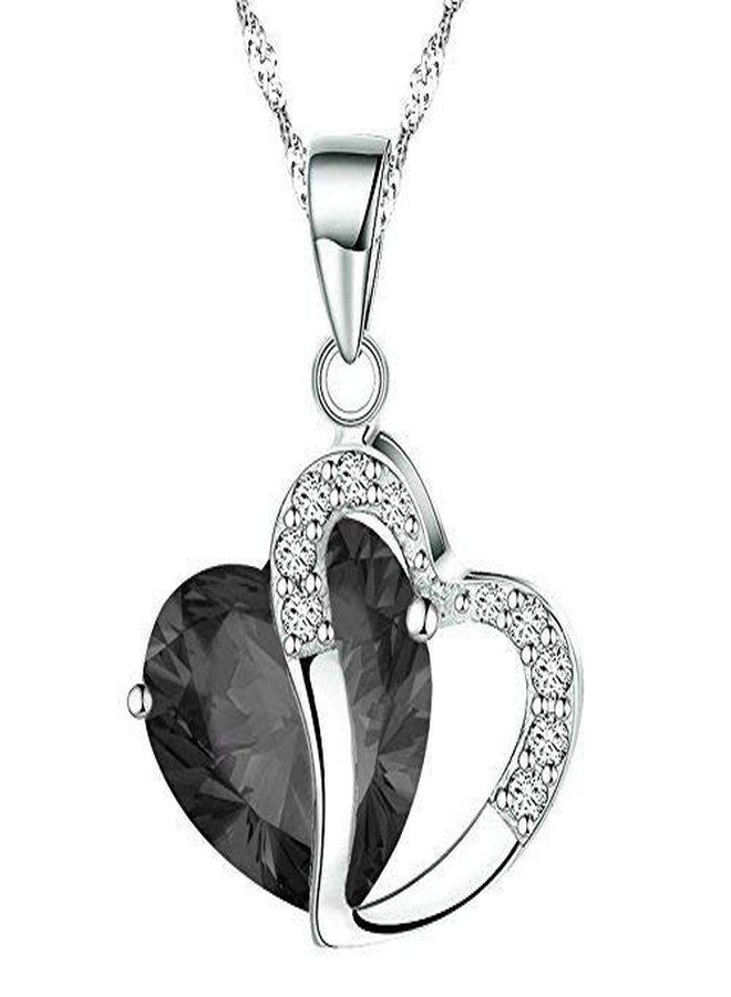 ELOISH Sterling Silver Plated Heart Pendant with Chain. Penadnt Studded with Black Stone. - Image 2
