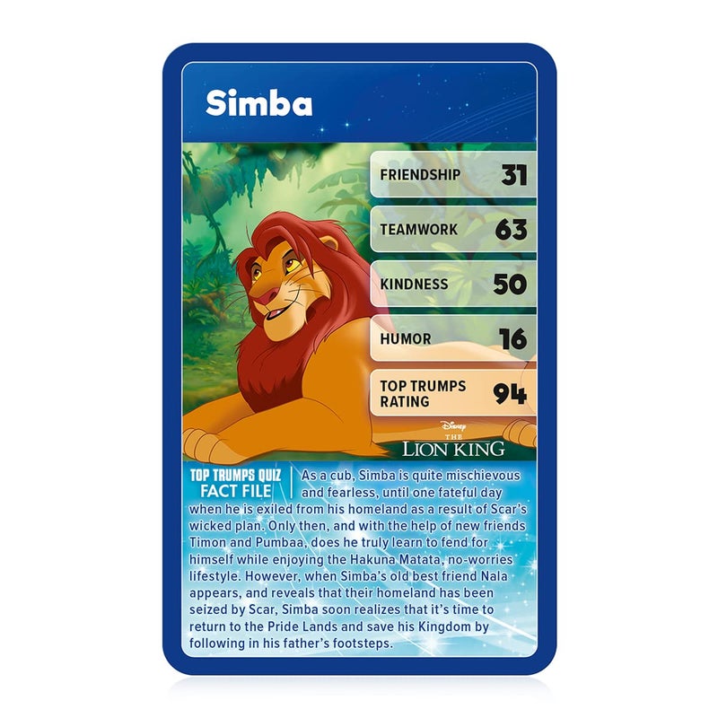 Top Trumps Disney Heroes Classic Card Game, Play with Simba, Mickey Mouse, Aladdin, Mulan and Elsa, Educational travel game, gift and toy for boys and girls aged 6 plus - Image 2