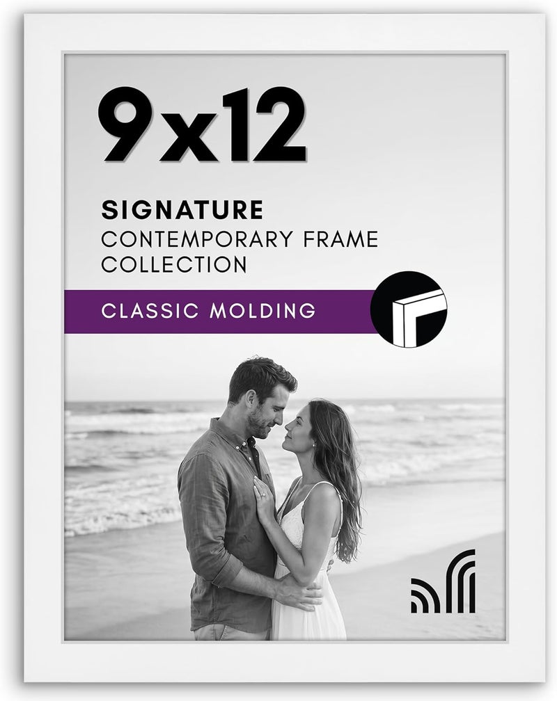 Americanflat 9x12 Picture Frame with Shatter-Resistant Glass - Signature Collection - Gallery-Style Frames Made of Engineered Wood - Photo Frame for Tabletop and Wall Display - White - Image 1