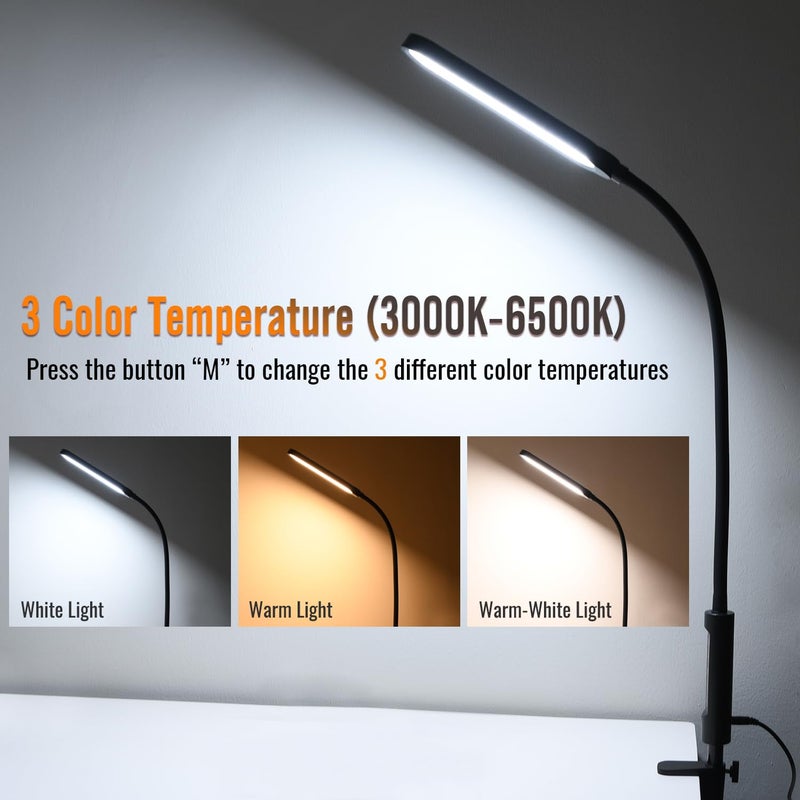 CeSunlight Clamp Lamp, Ultra Bright Clip on Light, CRI>95,18W, 3000 LMS, 3 Color Modes, Soft Touch Control with Timer, Eye-Caring Task Lamp with Remote for Reading, Home, Office (Adapter Included) - Image 2