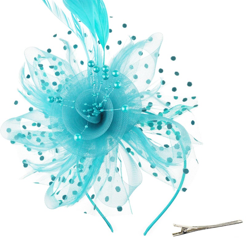 DRESHOW Fascinators Hat Flower Mesh Ribbons Feathers on a Headband and a Clip Tea Party Headwear for Girls and Women - Image 1