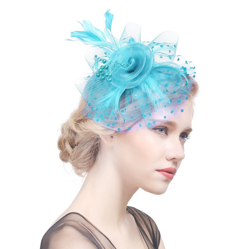 DRESHOW Fascinators Hat Flower Mesh Ribbons Feathers on a Headband and a Clip Tea Party Headwear for Girls and Women - Image 2