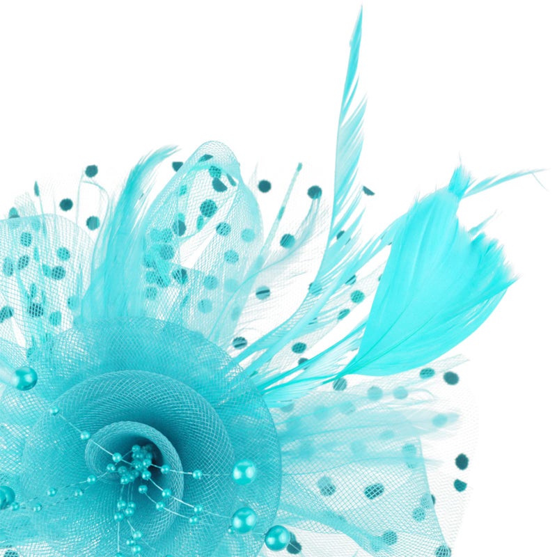 DRESHOW Fascinators Hat Flower Mesh Ribbons Feathers on a Headband and a Clip Tea Party Headwear for Girls and Women - Image 3