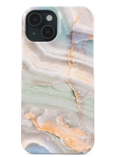 BURGA Luxury Gold Glitter Marble Phone Case Compatible with iPhone 15  Double Layer Silicone Protective Case Ocean Waves Pastel Hues