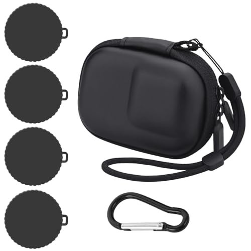 squishy Carrying Case for OSMO Action 5 Pro/4/3, Waterproof PU Leather Travel Bag with Plush Lining, Compact Storage Box with 4 Lens Caps, Black 10×7×4.5cm, Black - Image 1
