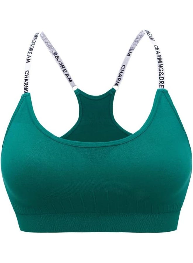 Rubik Sports Bra for Women, Low Impact Wireless Y Racerback Quick Dry Removable Padded Seamless Activewear Spaghetti Strap Bra for Yoga Workout Exercise Fitness (Large, Green) - Image 1