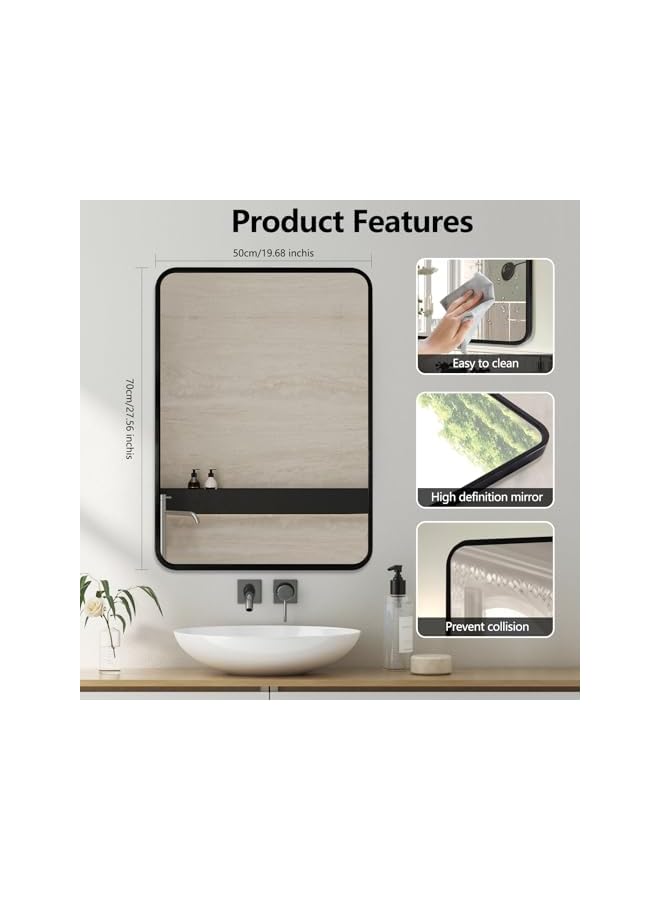 The Bros 70×50cm Bathroom Wall Mirror - Black Aluminum Alloy Frame, Dual Horizontal/Vertical Mounting, Modern Square Mirror for Bathroom Decor, Durable & Rust-Resistant Design - Image 2