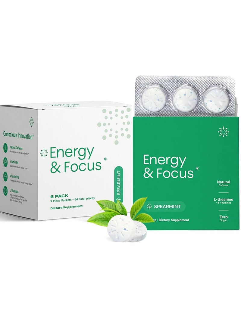 Energy Energy Caffeine Mints (54 Pieces) - Sugar Free with L-theanine + Natural Caffeine + Vitamin B12 & B6 - Nootropic Energy & Focus Supplement for Women & Men - Keto & Vegan, Peppermint Flavor  - Image 1