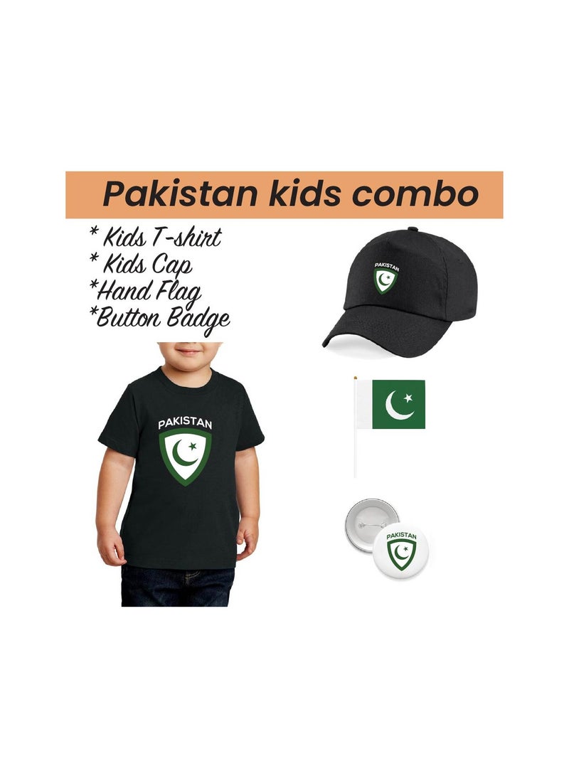 Pakistan Independence Day T Shirt for Boys, Cap, Badge, Flag Set Celebrate Pakistan Independence Day with this Kids Combo Pack in Style - Image 2