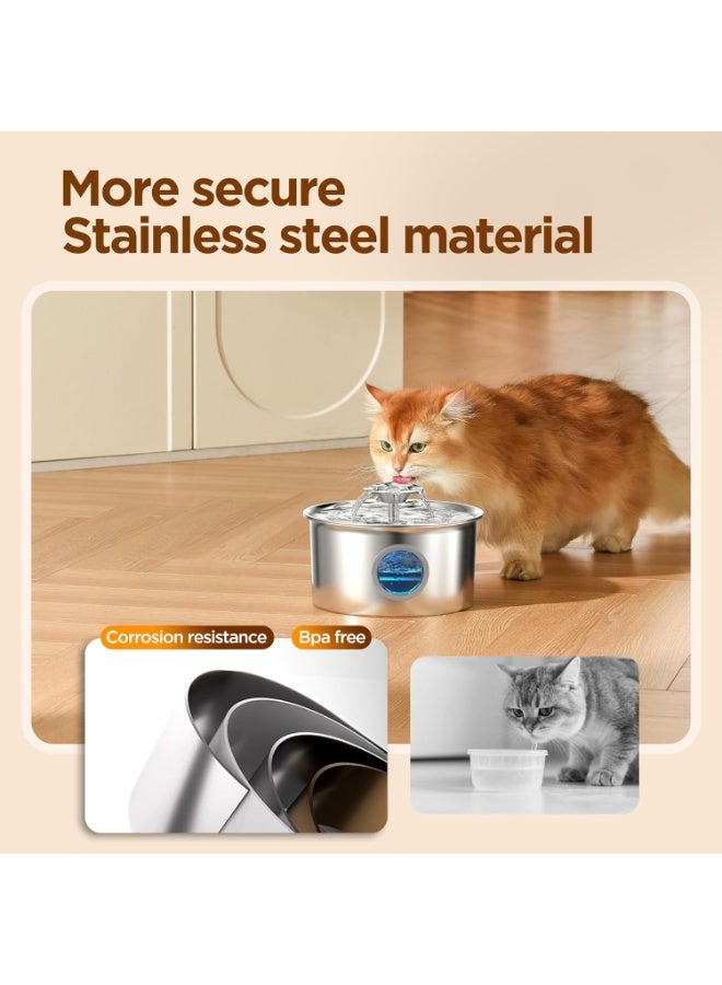 منى للألعاب نافورة ماء للقطط من الفولاذ المقاوم للصدأ بسعة ‎3.2‎ لتر مع نافذة شفافة، نافورة ماء أوتوماتيكية هادئة للحيوانات الأليفة مع فلتر كربوني وحصيرة تجفيف سريعة، مناسبة للقطط والكلاب داخل المنزل - Image 5