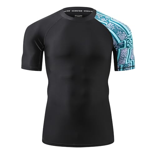 ADOREISM Men's Rash Guard Short Sleeve Quick-Dry UPF 50+ Sun Protection Compression Swim Shirts for Men (Zigzag, M) - Image 2
