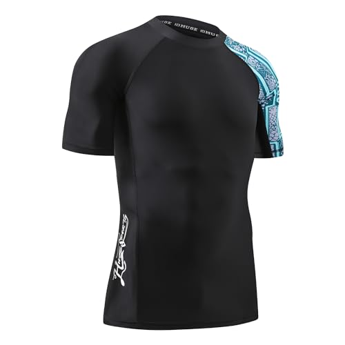 ADOREISM Men's Rash Guard Short Sleeve Quick-Dry UPF 50+ Sun Protection Compression Swim Shirts for Men (Zigzag, M) - Image 3