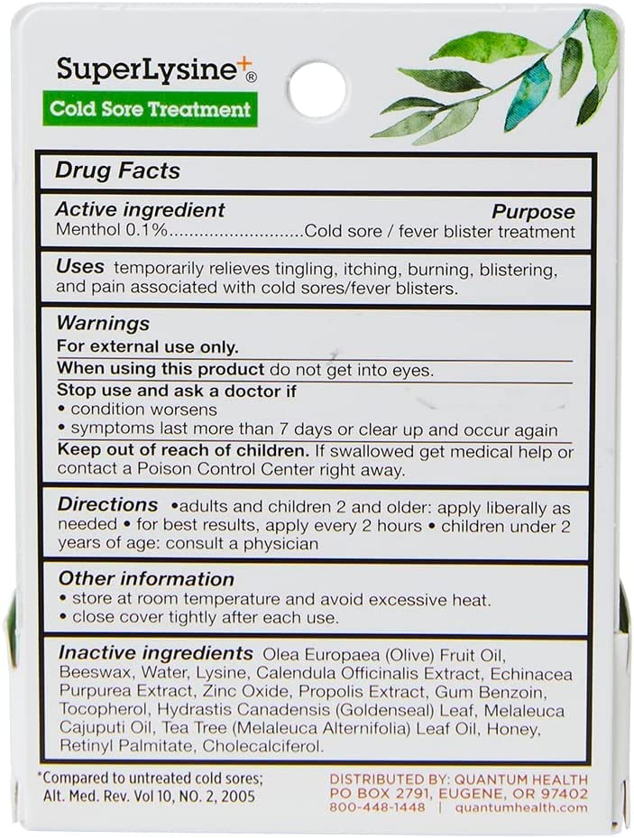 Quantum SuperLysine+ Cold Sore Treatment Ointment|Relieves Pain, Burning, and Itching|Cuts Healing Time in Half|0.25 Ounce - Pack of 2 - Image 2