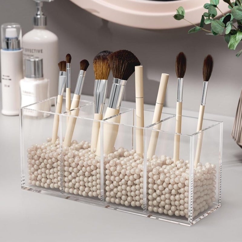 NIUBEE Acrylic Pen Holder 4 Compartments, Clear Pencil Organizer Cup for Countertop Desk Accessory Storage - Image 4