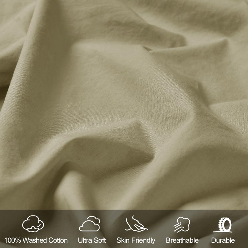 بي أتش إف PHF 100 ٪ ملابس مغسولة مغسولة من القطن المغسول بحجم الملك - السحابة المريحة من الكتان الناعم مثل الورقة السفلية فقط مع جيوب عميقة مرنة سهلة التنفس دافئة لا تتقلص 78 "× 80" "الشاي" - Image 2