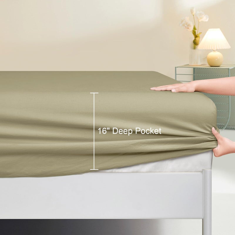 بي أتش إف PHF 100 ٪ ملابس مغسولة مغسولة من القطن المغسول بحجم الملك - السحابة المريحة من الكتان الناعم مثل الورقة السفلية فقط مع جيوب عميقة مرنة سهلة التنفس دافئة لا تتقلص 78 "× 80" "الشاي" - Image 4