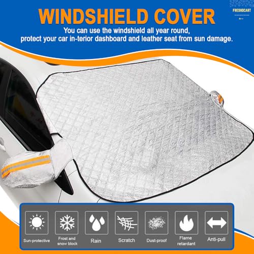 FreshDcart Nylon Car Windshield Sunshade & Snow Cover - Universal Ice Snow Guard, Ideal For Winter & Summer - Universal Fit For Cars, Trucks, And Suvs (Silver Pack Of 1) - Image 3