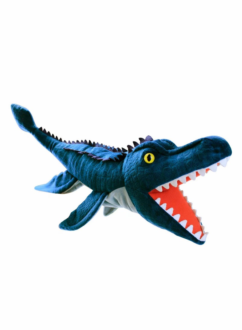 Mosasaurus Dinosaur Hand Puppet Soft Plush Toy for Kids Creative Role Play Birthday Gift Open Mouth Design - Image 1