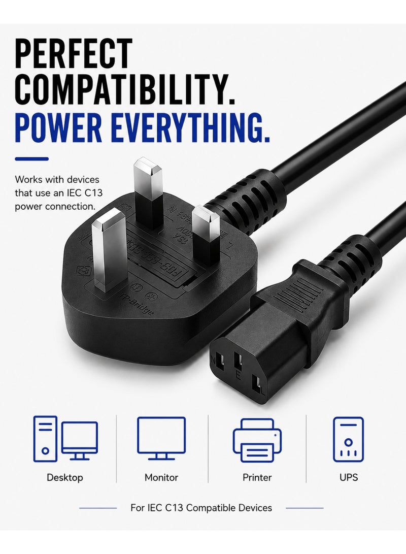 TP-BRIDGE TP Bridge IEC C13 PC Power Cable UK Plug 3M | Stable & Reliable Power Cord for PC, Monitor & Printer - Image 5