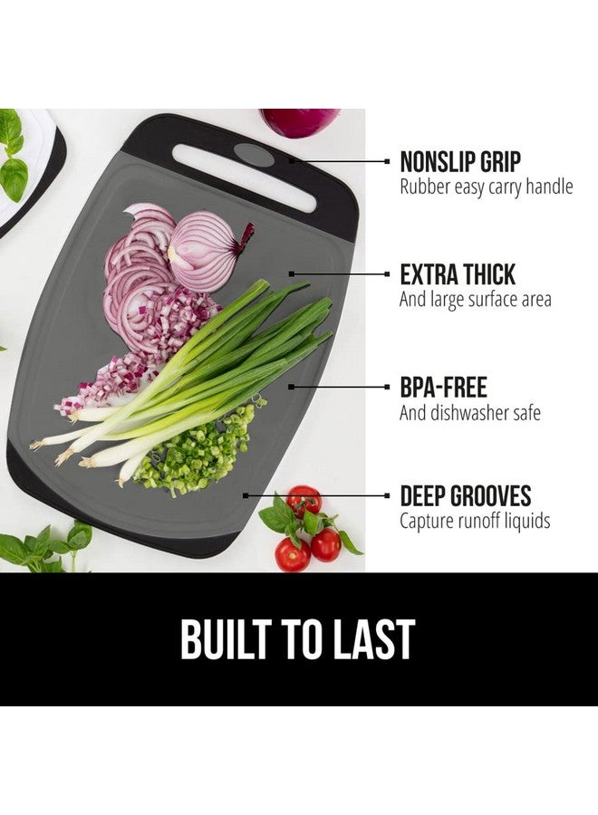 GORILLA GRIP 100% BPA-Free Reversible Kitchen Cutting Board Set of 3, Nonporous, Juice Grooves to Catch Liquid, Slip Resistant Handle Border, Dishwasher Safe, Durable Food Chopping Boards, Black Gray - Image 2