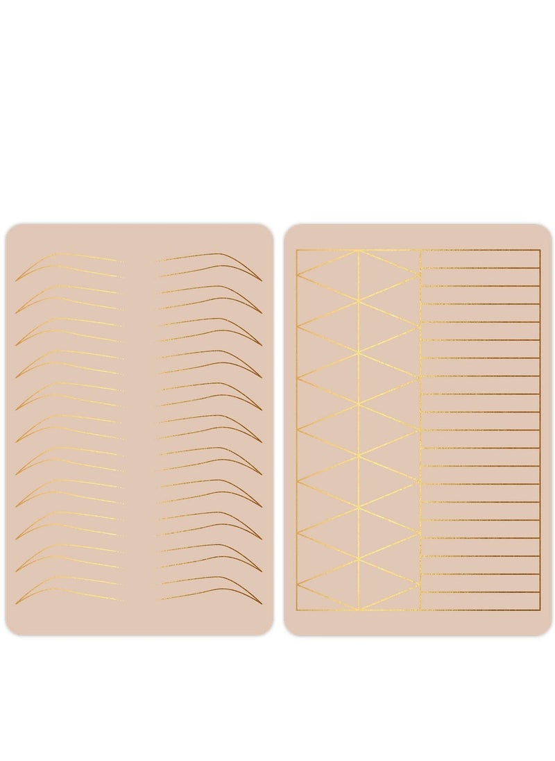 2 Pcs Inkless Double Sided Microblading Practice Skins with Brows and Geometric Shapes for Eyebrow, Permanent Makeup Silicone Skins Practice Brows Microshading and Needling