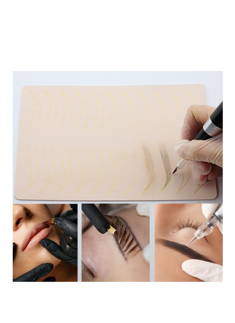 2 Pcs Inkless Double Sided Microblading Practice Skins with Brows and Geometric Shapes for Eyebrow, Permanent Makeup Silicone Skins Practice Brows Microshading and Needling