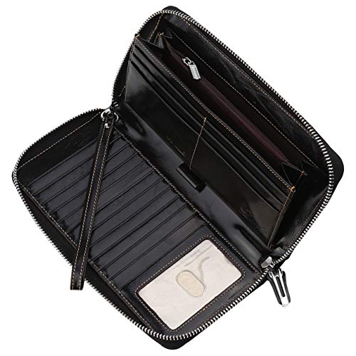 Lavemi Women's RFID Blocking 100% Leather Large Capacity Zip Around Wallet Phone Holder Clutch Travel Purse Wristlet(Large Size Black) - Image 4
