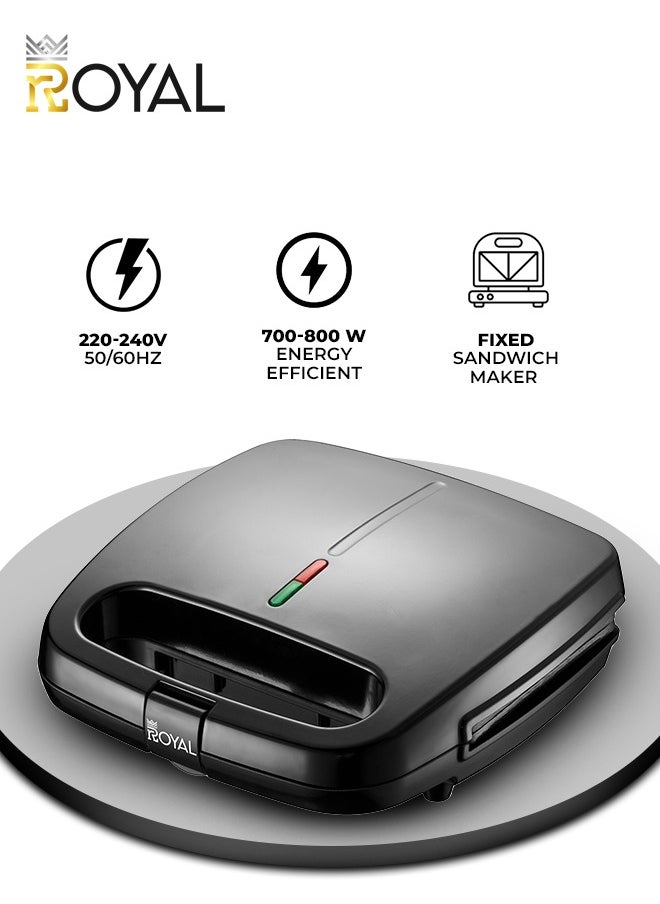 Sandwich Maker 2 Slice Fixed Plates 800 Watts Power & Ready Light Indicator RA-SMF108