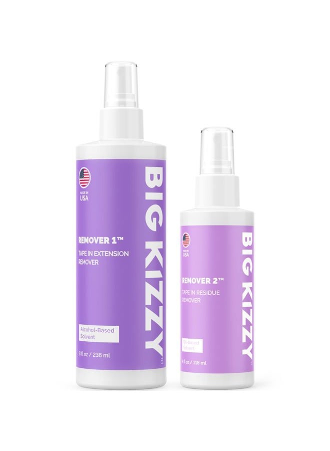 Big Kizzy Tape in Extension Remover (8oz) & Tape Ins Residue Remover (4oz), Big Kizzy Remover 1 + Remover 2 - Fastest Two Step System to Remove Tape in Extensions and Tape Ins Residue - Image 1