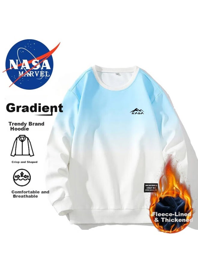 Nasa Marvel Men's Autumn Winter Sweatshirt Fleece Thickened Loose Fit Crewneck Sports Pullover White Pink Fleece L - Image 1