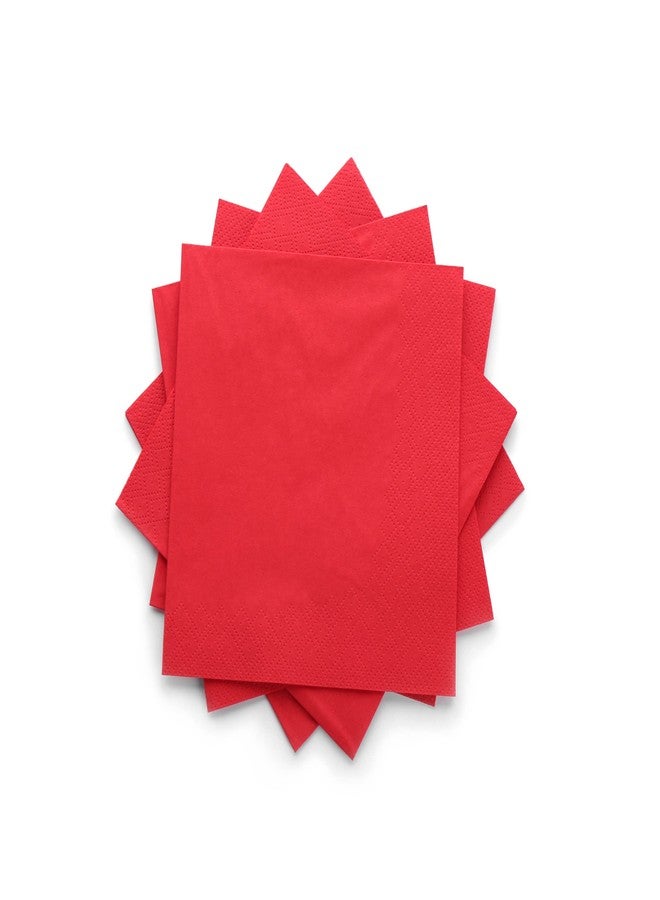 Concession Essentials Red 2 Ply Premium Label Cocktail Beverage Napkin. Pack of 100 Count. Disposable 5 x 5 Cocktail Napkins. Ideal For Holidays Lunch and Dinner. - Image 1