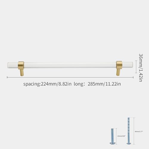 Evionlin 6 pcs 8 45 in Acrylic Cabinet Handle Brass Base Crystal Pull Gold Kitchen Vanity Drawer Transparent Single Grain Modern Drawer Handles - Image 3