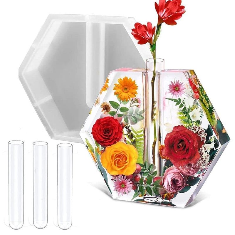 ZtohPyo Large Hexagon Silicone Molds for Resin, Glossy Deep Epoxy Resin Molds 9" w/3 Test Tubesï¼Œ3D Large Resin Molds for Flowers Preservation,Resin Art, DIY Wedding,Anniversary, Birthday Gifts, Home Decors - Image 2