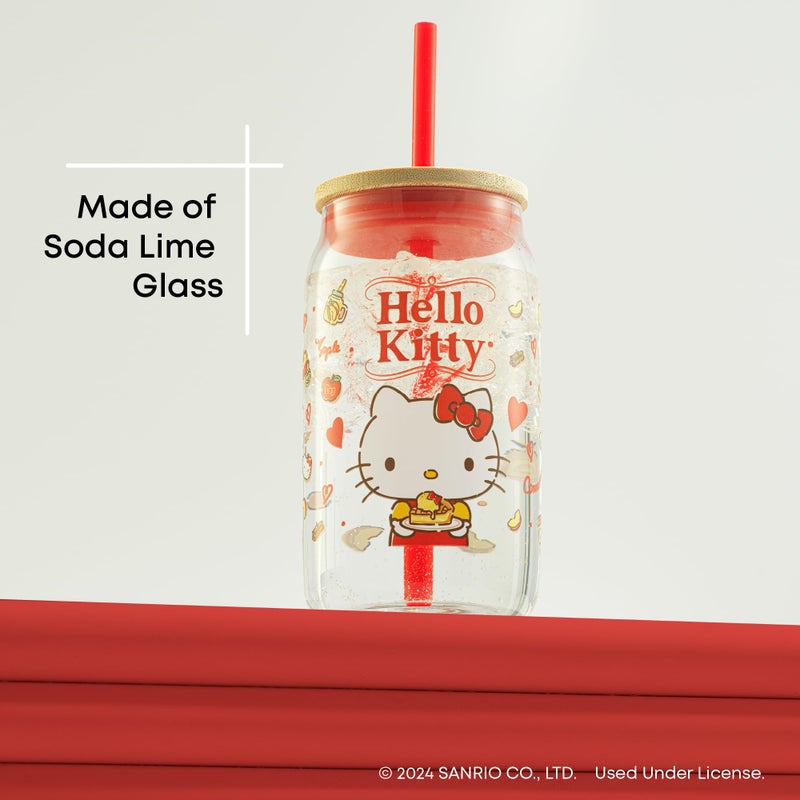 JoyJolt JoyJolt Sanrio Hello Kitty and Friends Favorite Flavor Glass Tumbler with Bamboo Lid and Straw  Leakproof 16oz Clear Soda Can Shaped Cup featuring Hello Kitty  Hello Kitty Merch  - Image 5