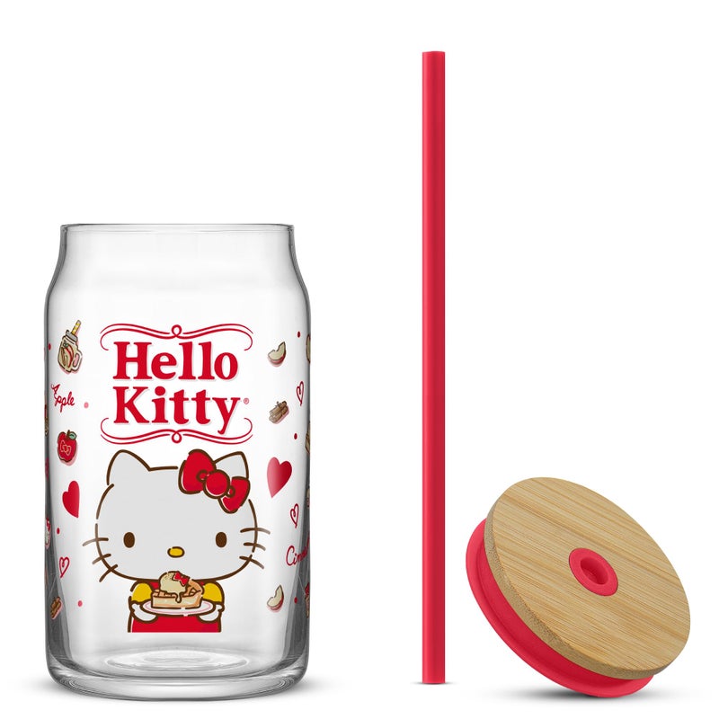 JoyJolt JoyJolt Sanrio Hello Kitty and Friends Favorite Flavor Glass Tumbler with Bamboo Lid and Straw  Leakproof 16oz Clear Soda Can Shaped Cup featuring Hello Kitty  Hello Kitty Merch  - Image 3