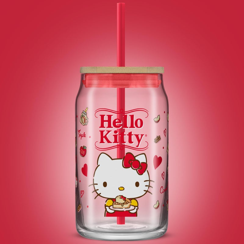 JoyJolt JoyJolt Sanrio Hello Kitty and Friends Favorite Flavor Glass Tumbler with Bamboo Lid and Straw  Leakproof 16oz Clear Soda Can Shaped Cup featuring Hello Kitty  Hello Kitty Merch  - Image 4