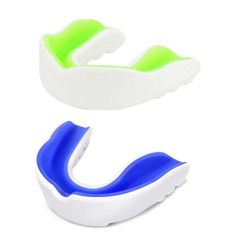 DRANGE Warrior Mouth Guard for Boxing, MMA, karate, taekwondo, Football, Basketball, Hockey, Jiu Jitsu, Adult & Youtard, Works w/Braces Mouth Guard Gum Shield Pack of 2 (WHITE/GREEN- WHITE/BLUE) - Image 1