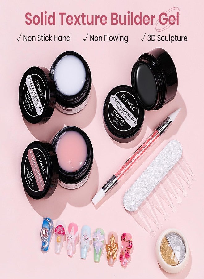 SUPWEE Solid Builder Gel for Nails Clear Nude White 3D Sculpture Nail Art Hard Gel with Chrome Powder for Carving Patterns Decoration Home Manicure DIY for Women - Image 2