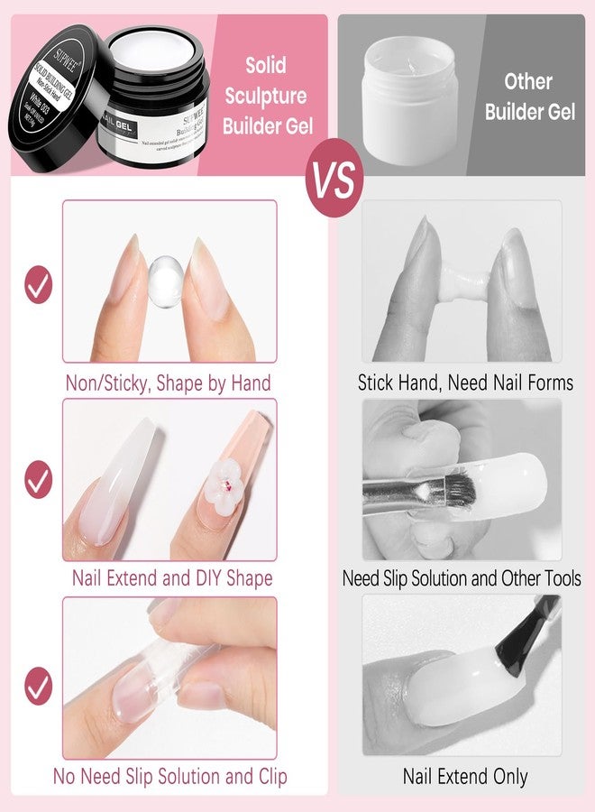 SUPWEE Solid Builder Gel for Nails Clear Nude White 3D Sculpture Nail Art Hard Gel with Chrome Powder for Carving Patterns Decoration Home Manicure DIY for Women - Image 4