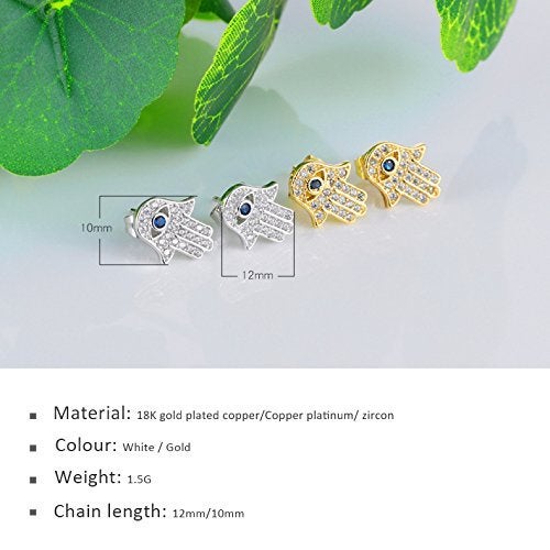 JAJAFOOK Hamsa Hand of Fatima Stud Earrings Zircon Evil Eye Post Earrings For Women, Silver/Gold Color - Image 5