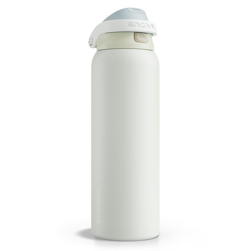 ENCOOL Leakproof Insulated Water Bottle with Straw Dual-Sip Water Bottle Bag-Safe Design for Work, Commute & Gym â€“ Keeps Drinks Cold All Day, 40 oz, Cloud-Hill White - Image 1