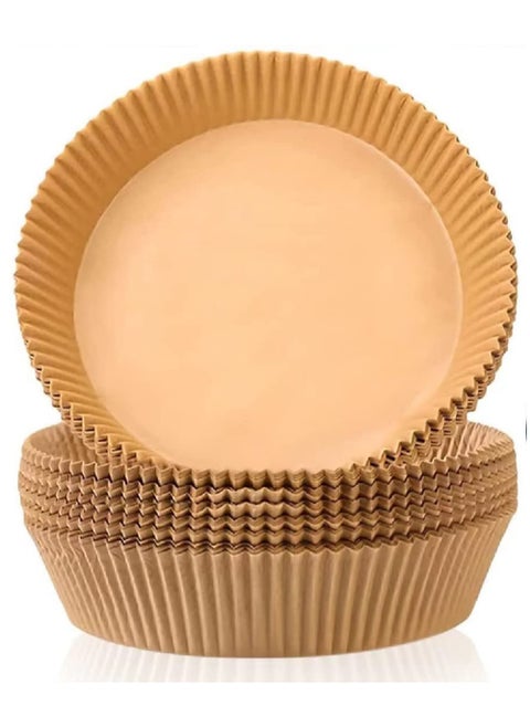 50pcs Air Fryer Disposable Non-Stick Parchment Paper Liners, Round Food Grade Baking for Air Fryer, 16cm/6.3inch Brown