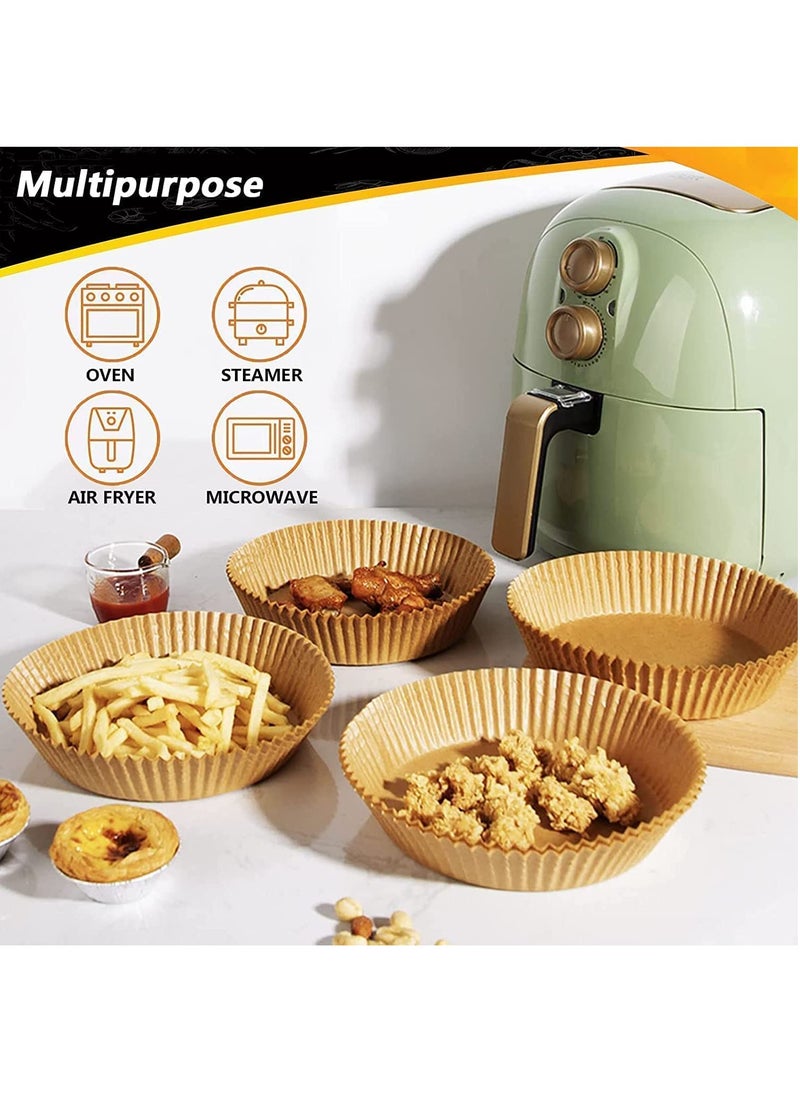 SKY-TOUCH - 50pcs Air Fryer Disposable Non-Stick Parchment Paper Liners, Round Food Grade Baking for Air Fryer, 16cm/6.3inch Brown - Image 1